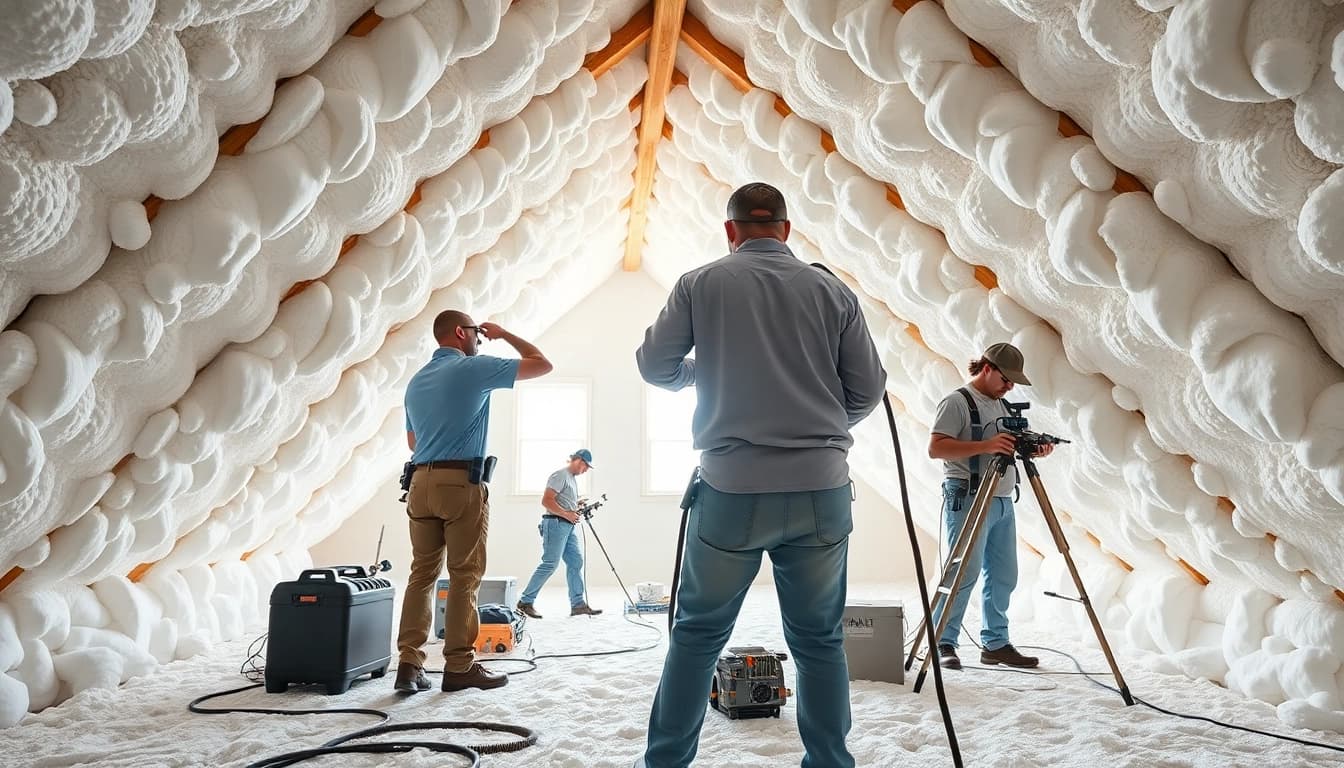 Efficient spray foam removal Surrey process in a residential attic with professionals at work.