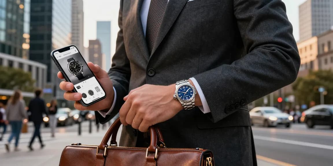 Elegant individual showcasing clone watches in an urban setting with luxury accessories.