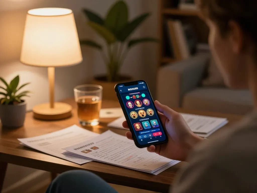 Engaging with NOHU90 app for exciting online gambling experience in a cozy home setting.