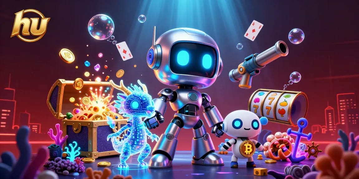 khám phá thế giới casino hu với robot và rồng AI giữa kho báu dưới nước