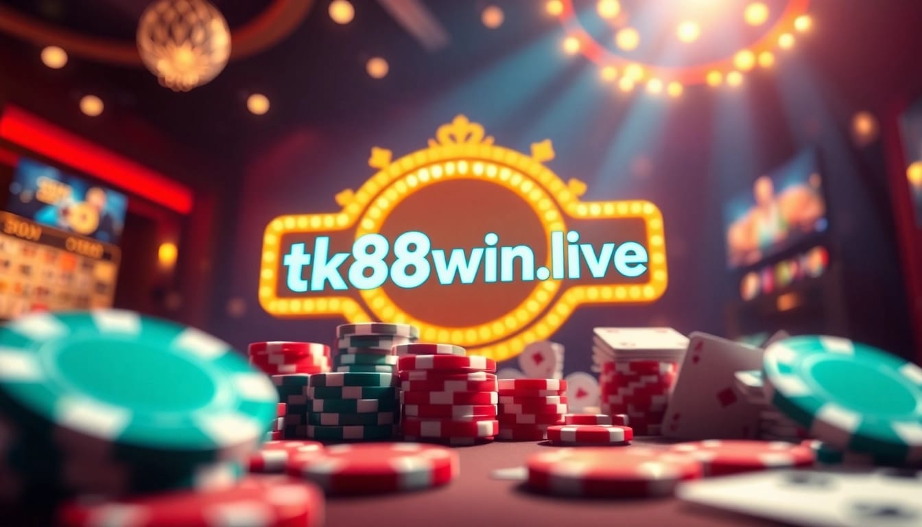 Exciting promotional banner showcasing tk88win.live with vibrant casino elements, conveying trust and thrill.