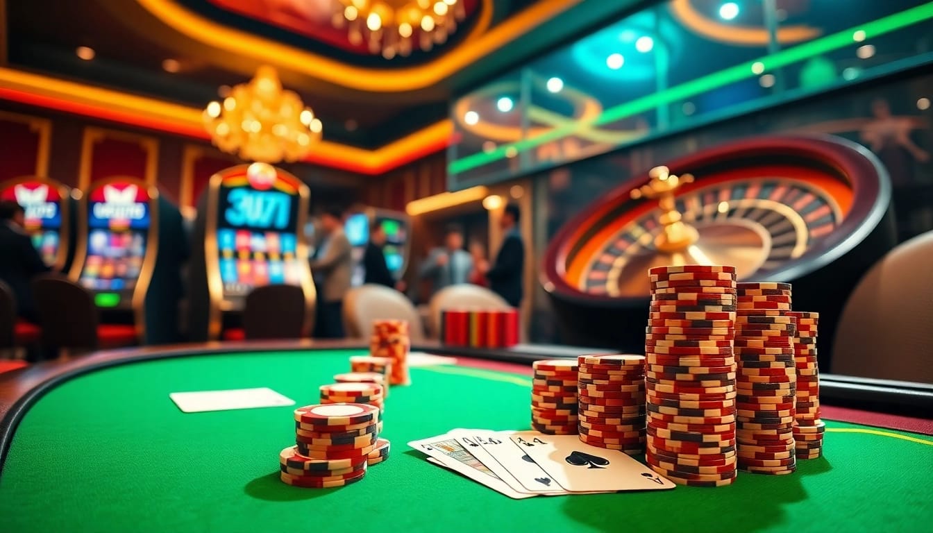 Engaging casino experience at bet88.com featuring poker chips and vibrant slot machines