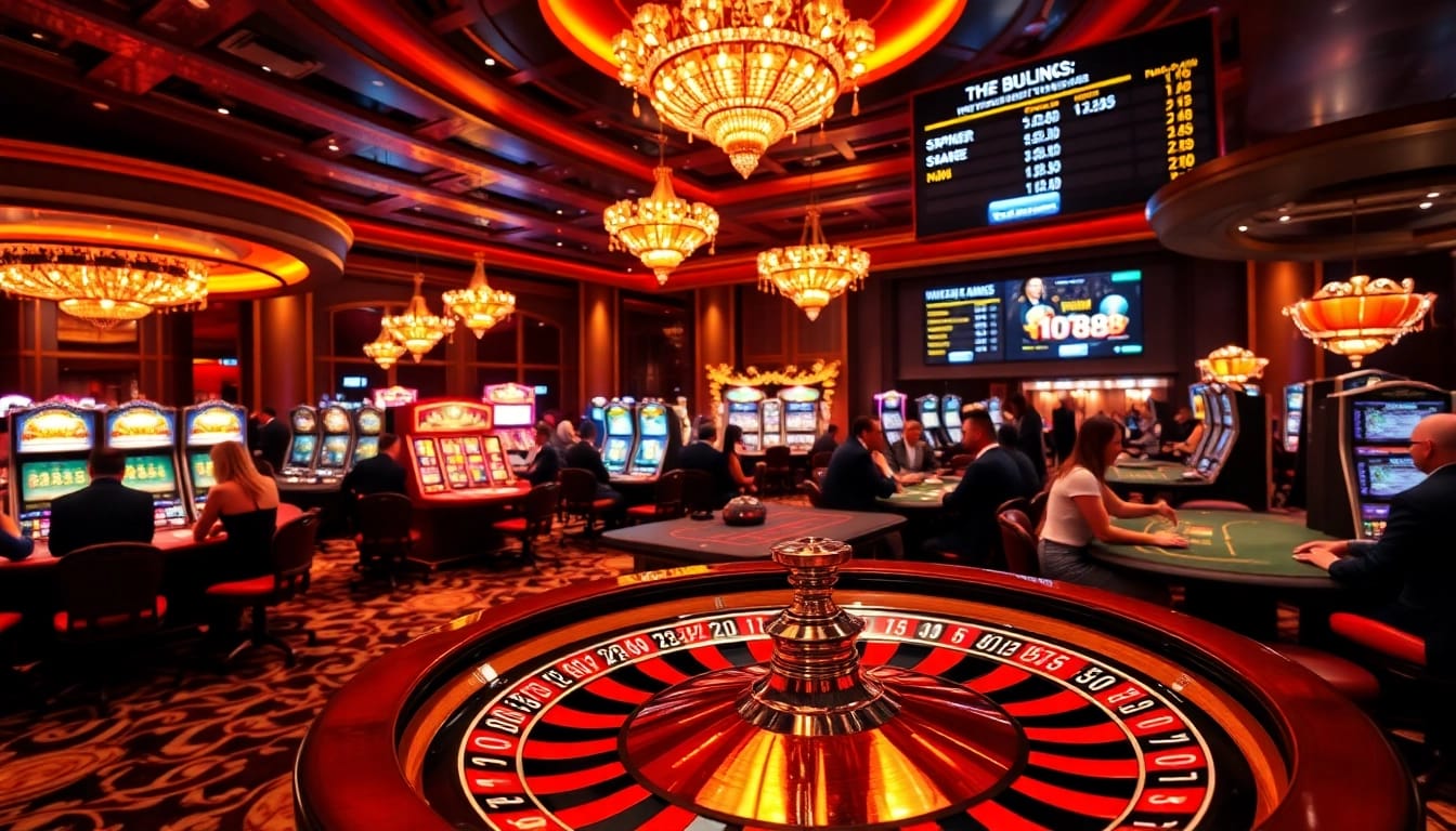 Exciting gaming action at https://bet88b.us.com/ featuring roulette, poker, and vibrant slot machines.