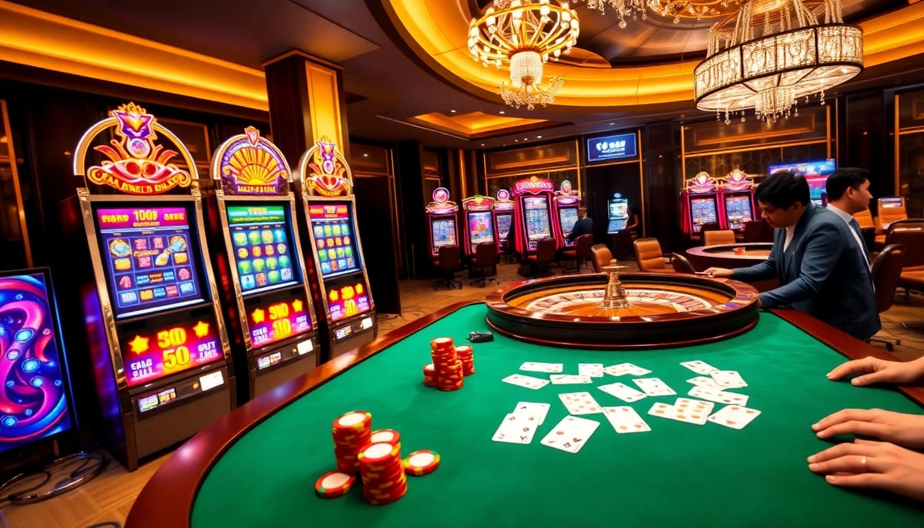 Experience the thrill of winning at https://tg88-casino.com/ with vibrant slot machines and a roulette table.