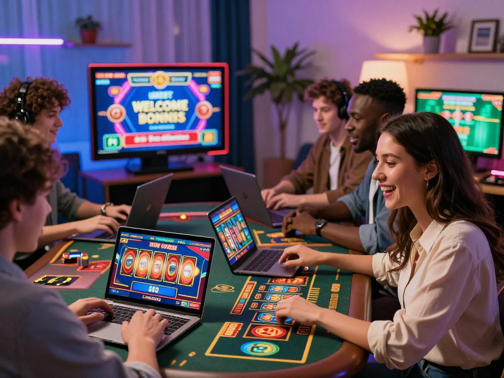 Players enjoying various games at casinos not on gamstop, showcasing excitement and vibrant graphics in a lively home setting.