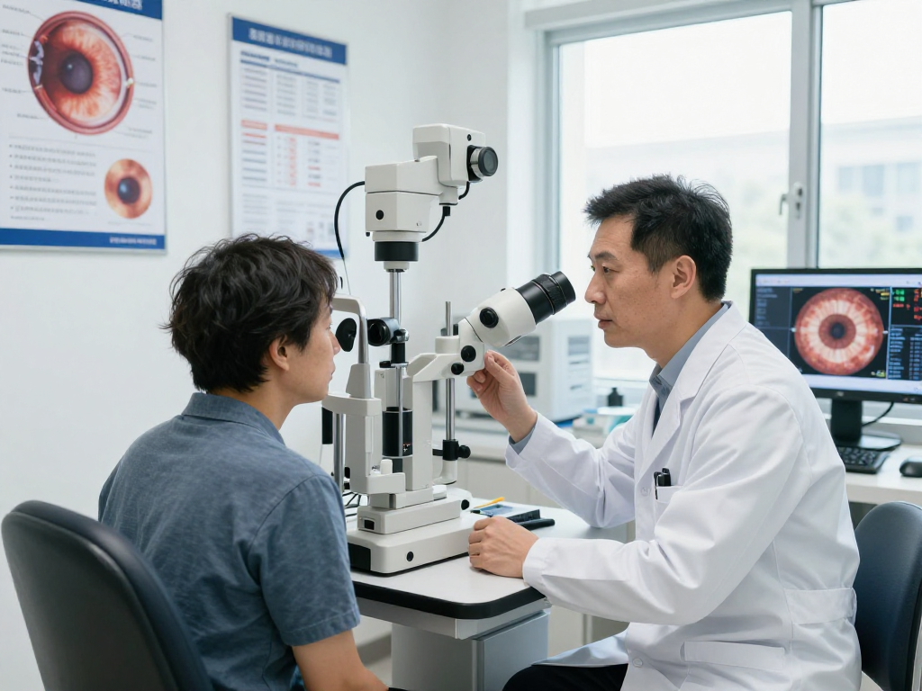 Consultation with a cornea specialist Abu Dhabi in a modern clinic, showcasing advanced diagnostic tools and patient engagement.