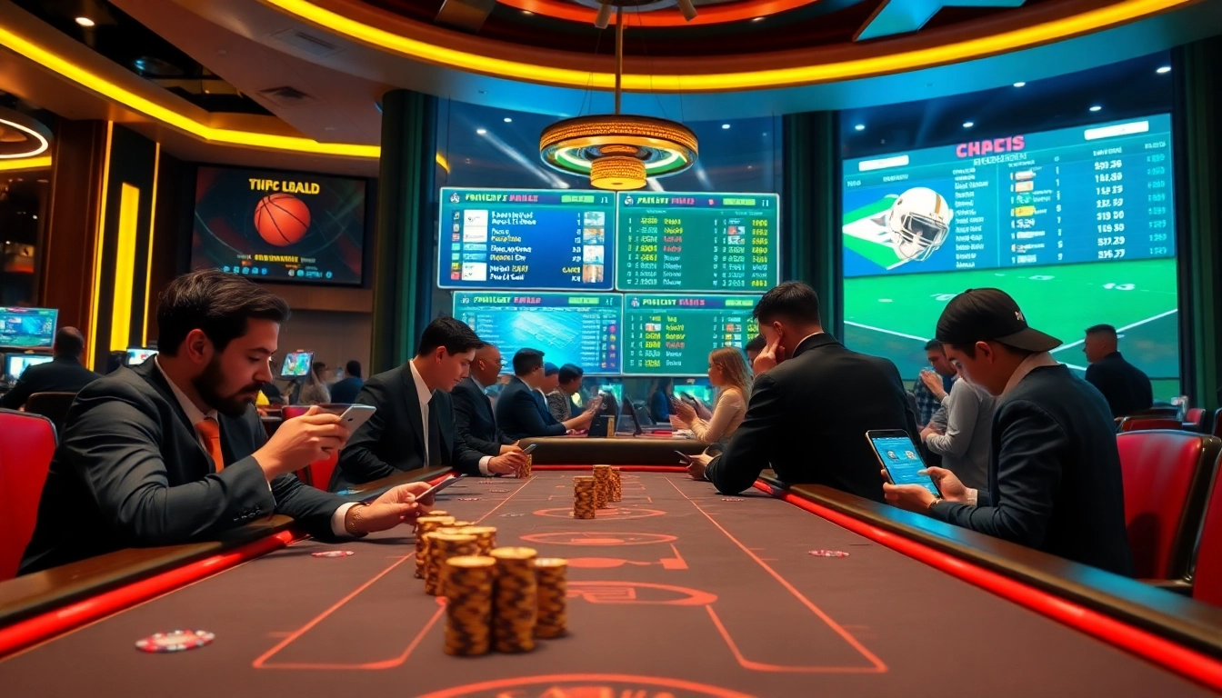 7m players engaging with live sports betting in a luxury casino atmosphere.