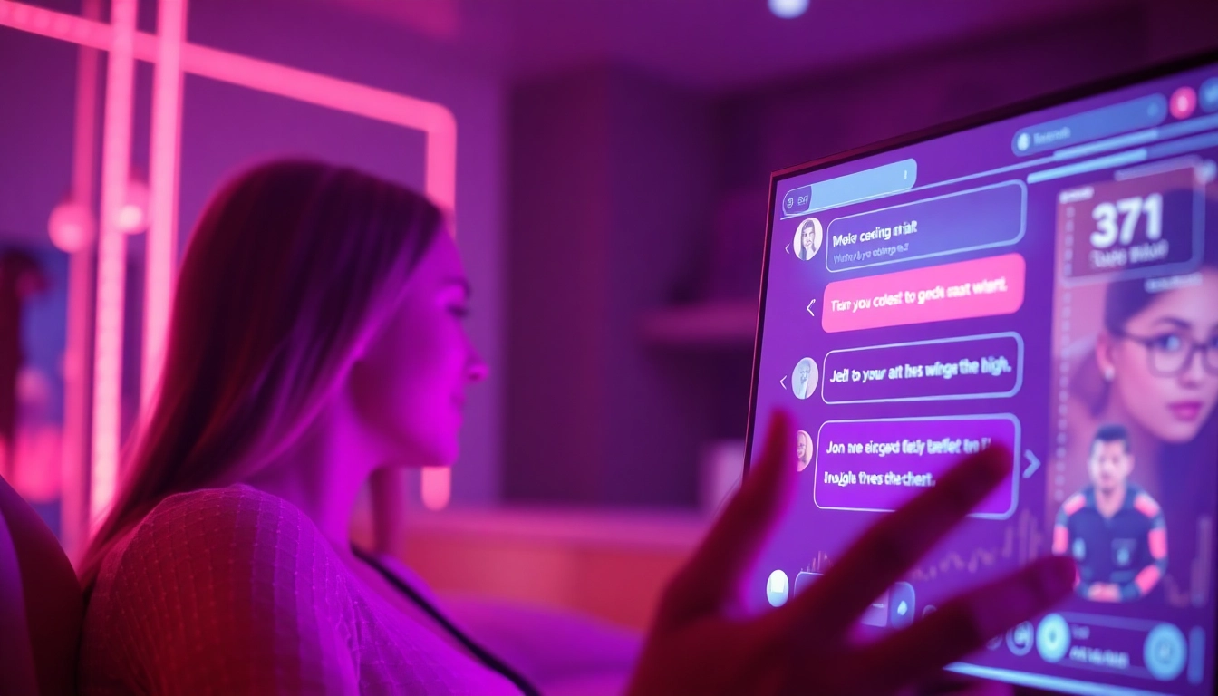 Engaging AI sex chat conversation with a friendly character, showcasing modern technology.