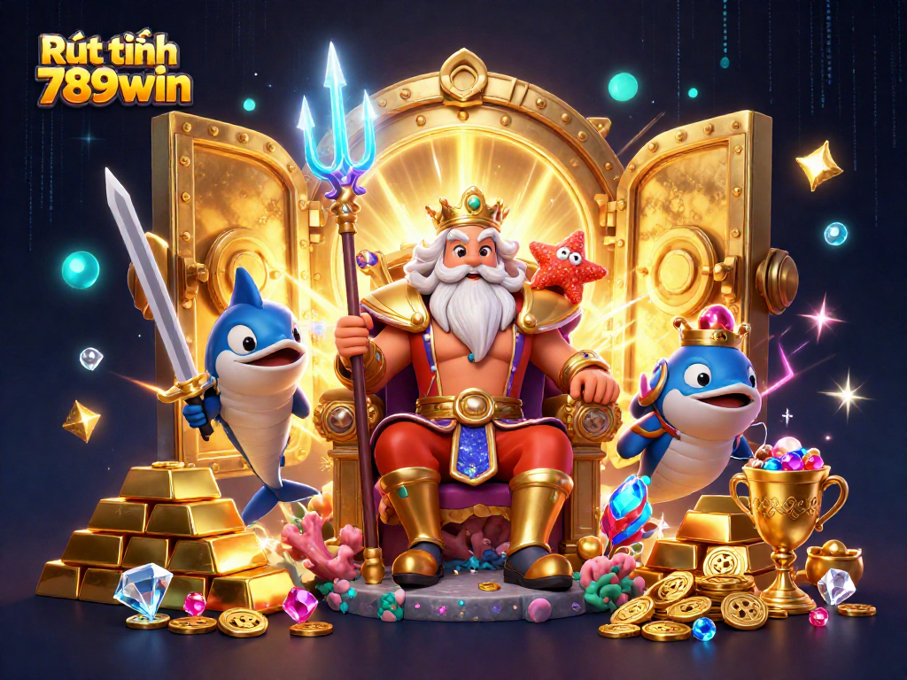 Experience Rút tiền 789win with Neptune and treasure in this dynamic casino illustration.