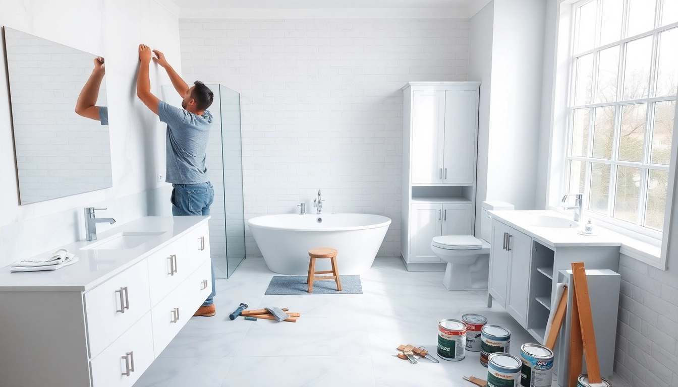 Professional Bathroom Remodeling Contractor working on a modern bathroom renovation project with natural light.