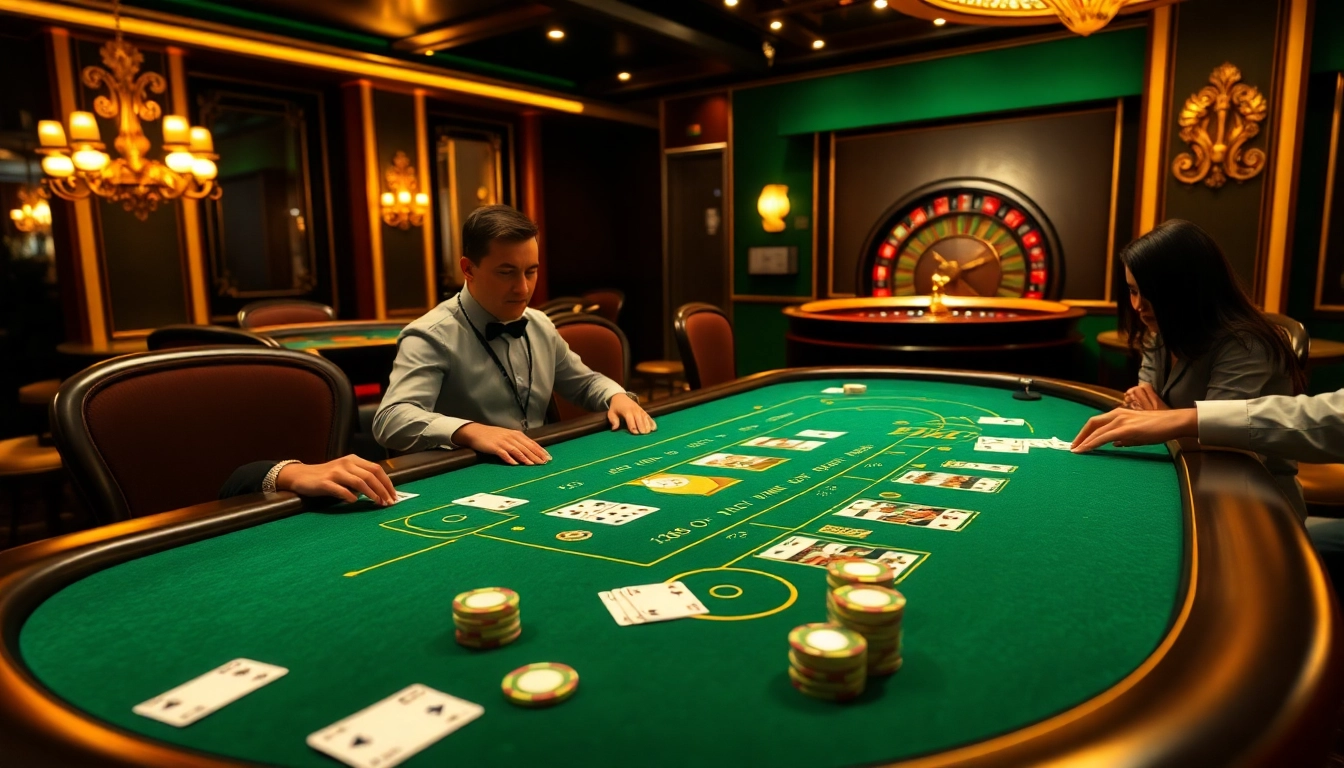 Players enjoying blackjack with a dealer at 69vn.gb.net, encapsulating the thrill of casino gambling.