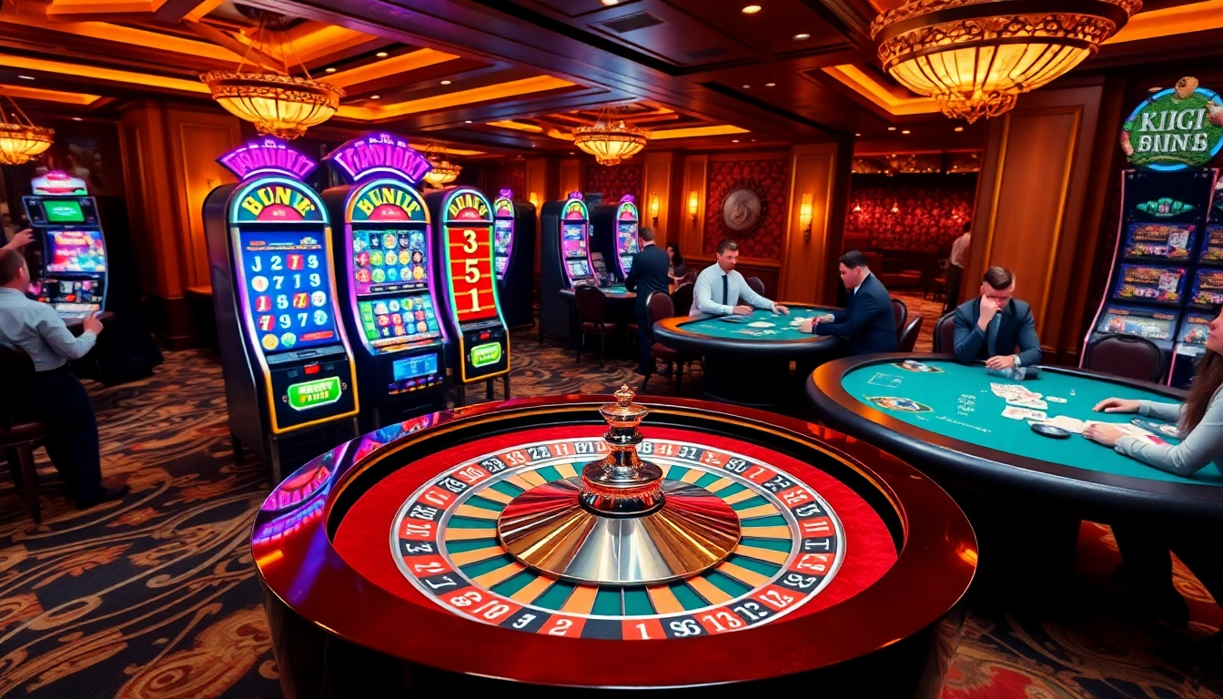 Kwin com immersive casino scene featuring roulette and slot machines, embodying professional gambling excitement.
