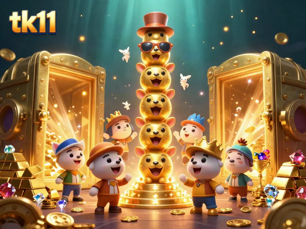 Engage in thrilling tk11 gameplay amidst golden treasures and vibrant characters in an enchanting casino scene.