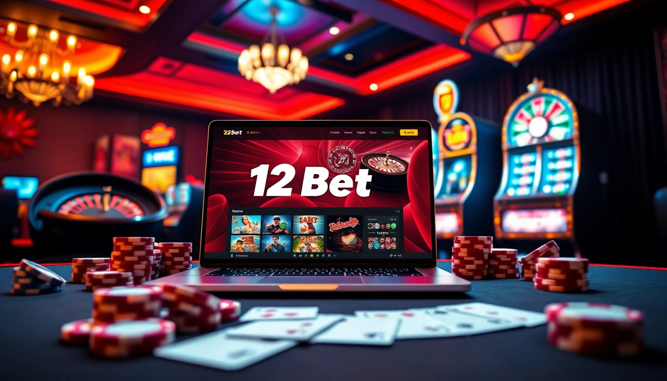 Experience the excitement of 12Bet online gaming with vibrant casino elements.