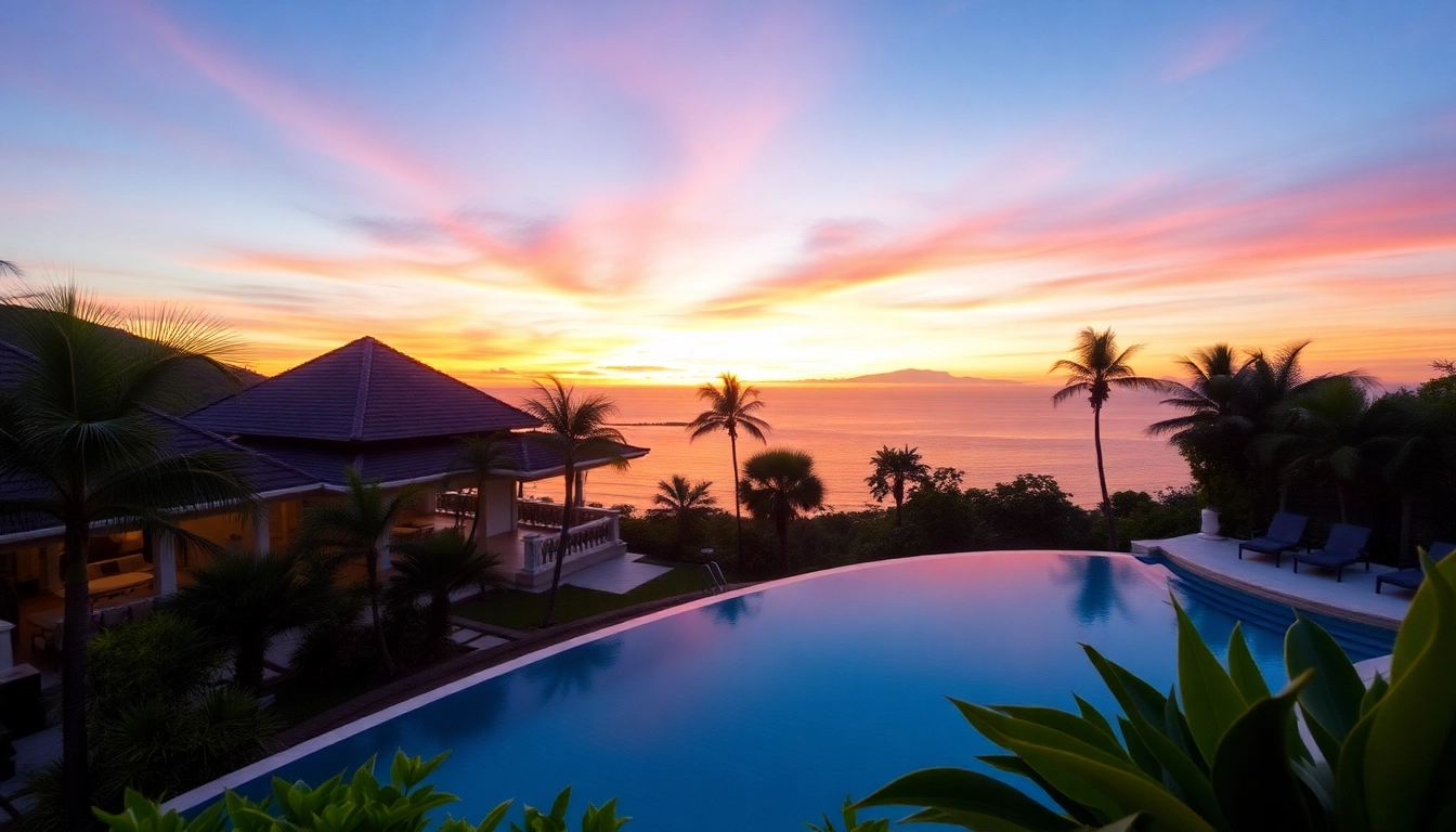 Enhance your understanding of villa management in Phuket with a picturesque villa image against a stunning sunset.