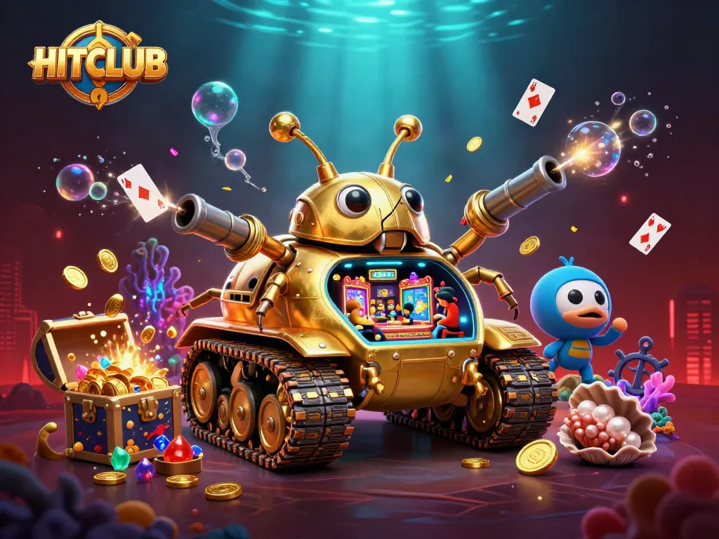 Win big at HITCLUB with exciting games in this vibrant 3D casino-themed illustration.