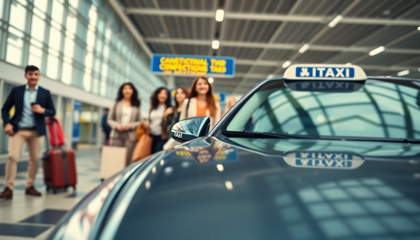 Efficient taxi service at Gatwick Airport with welcoming travelers and a stylish vehicle.