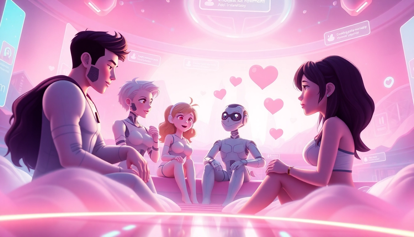 NSFW character AI interactive chat scene with vibrant animated characters and user engagement