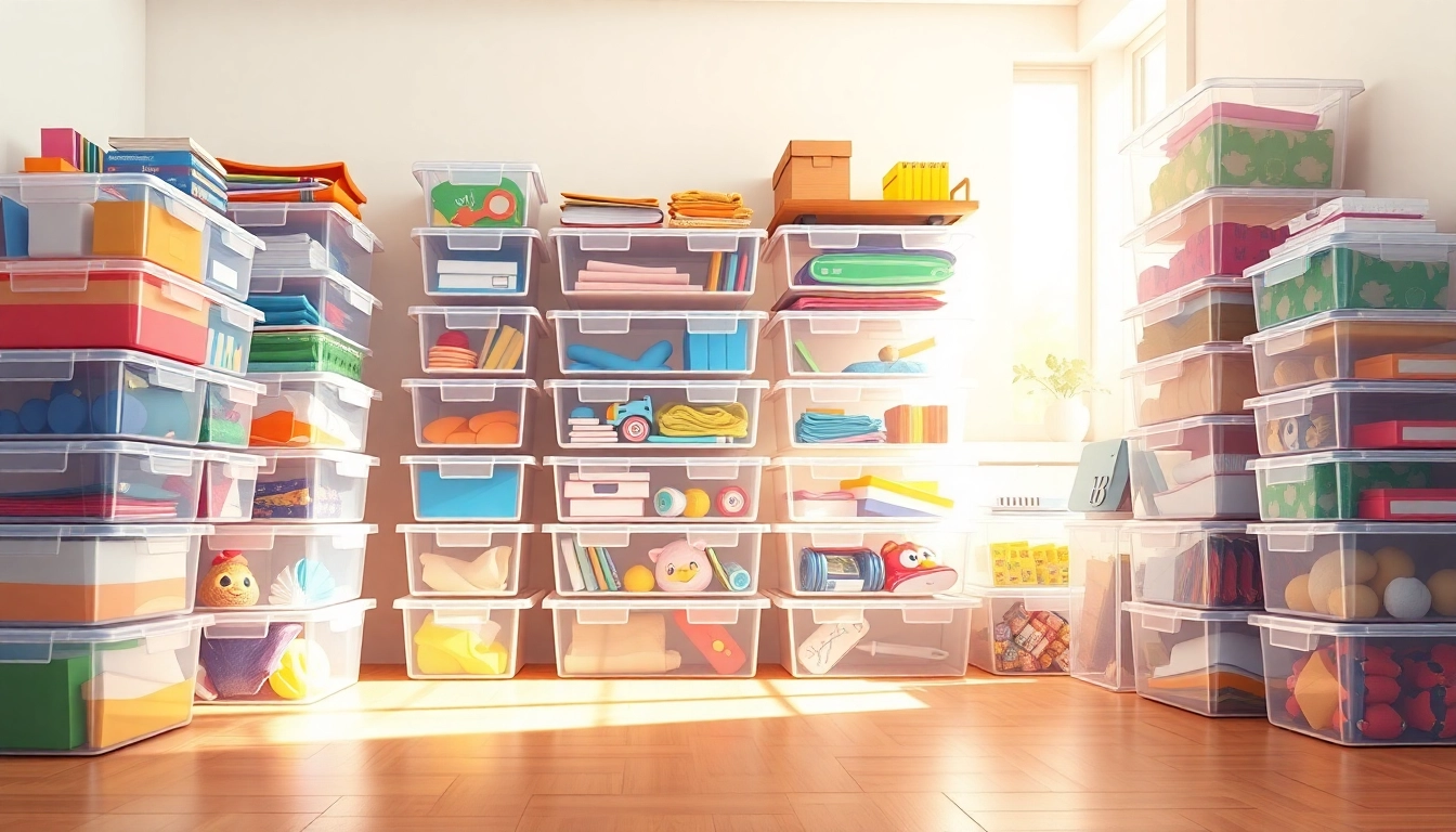 Organize supplies effortlessly with versatile plastic storage boxes, showcasing their clear design.