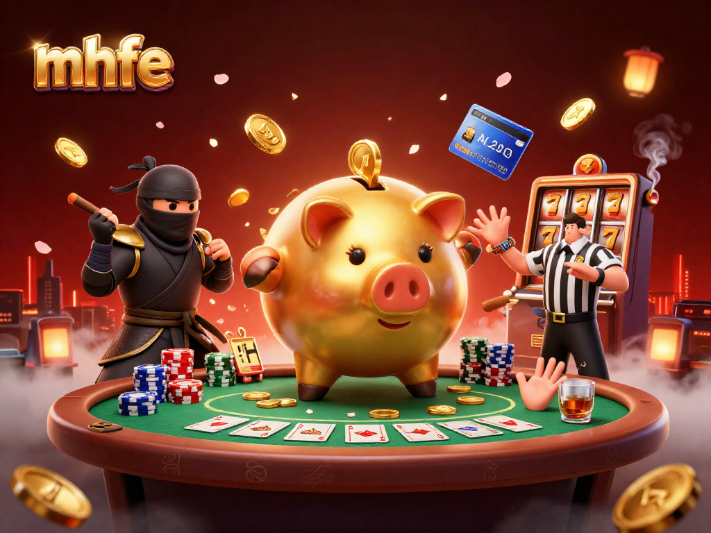 Engaging scene depicting mhfe with exciting casino elements like poker chips and slot symbols.