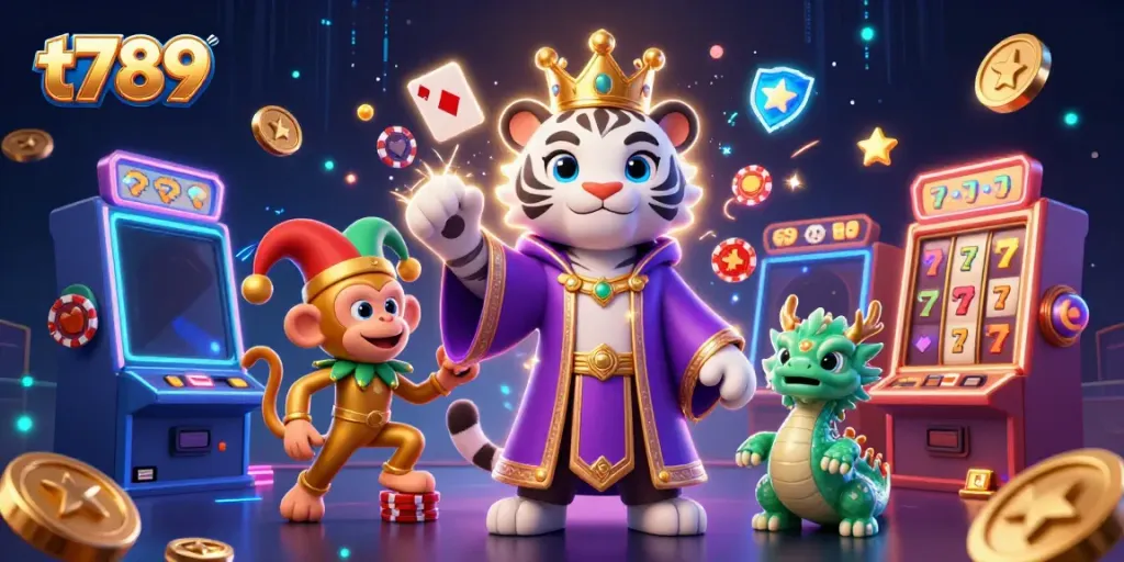 Engage in exhilarating gameplay at t789 with a vibrant gaming scene featuring characters and slot machines