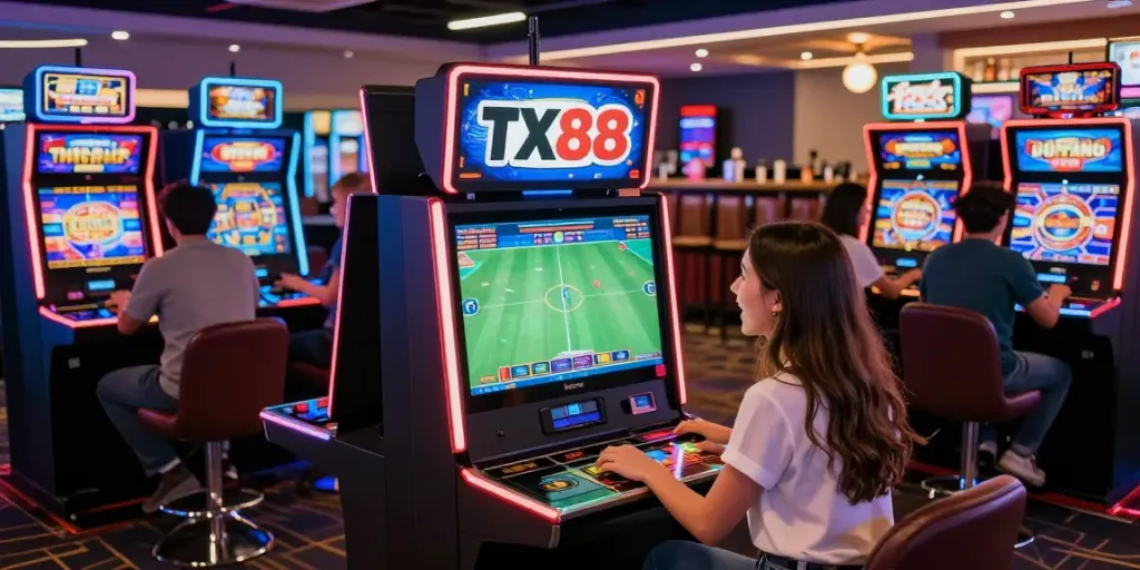 Exciting TX88 gambling scene with diverse players betting on sports and enjoying live casino games.