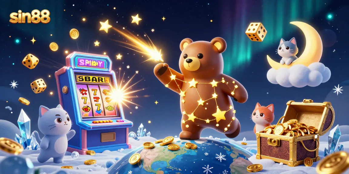 Join the fun at sin88 with a dazzling 3D illustration of a jackpot slot machine surrounded by enchanting characters.