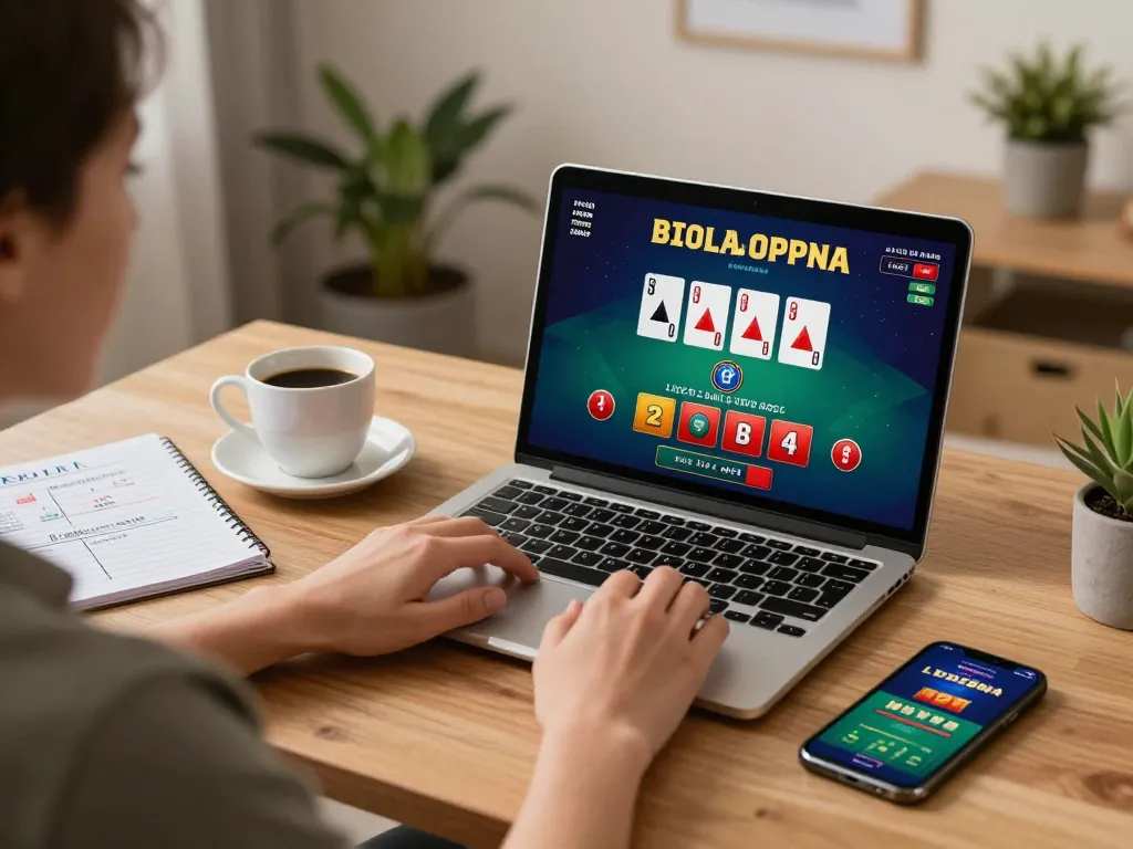 Player immersed in dynamic rokok88 blackjack game on laptop in inviting home setup.