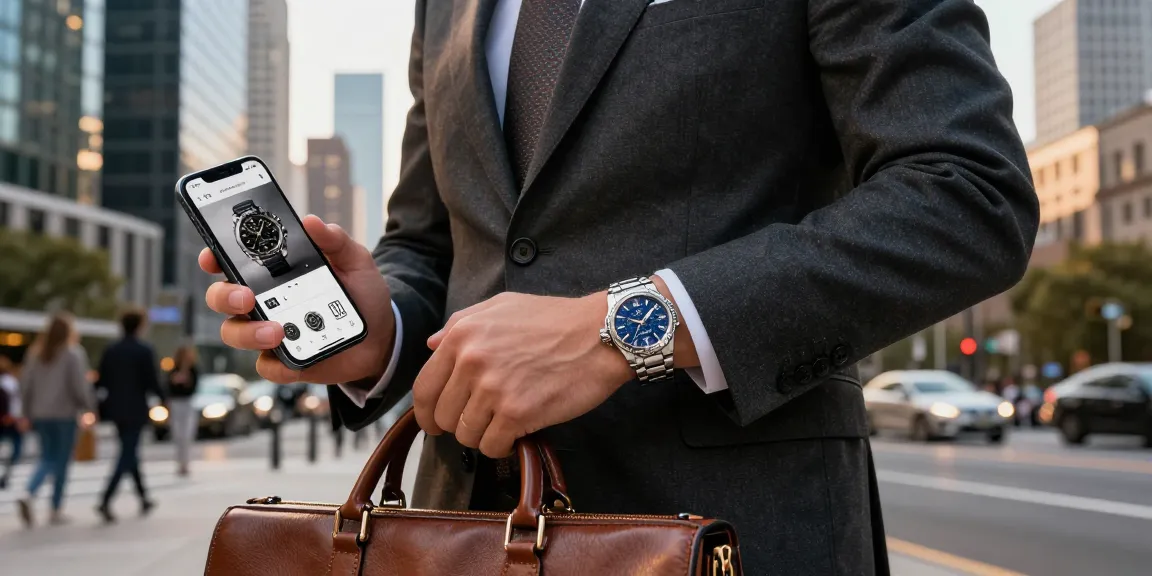 Elegant individual showcasing clone watches in an urban setting with luxury accessories.