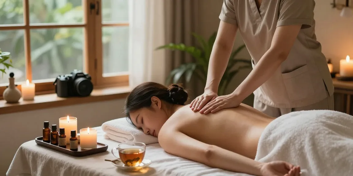 Relaxing 철산동출장안마 experience with soothing massage in a serene home spa setting.