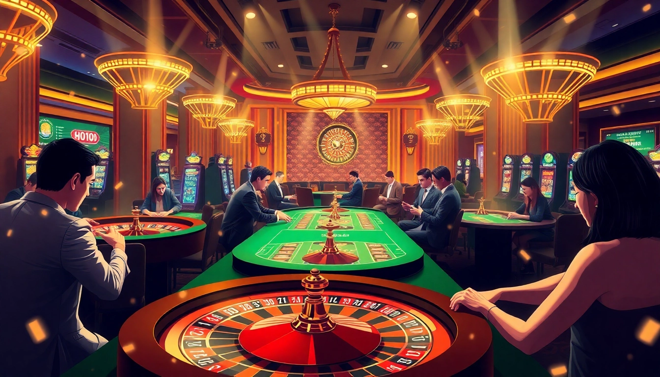 Watch the thrill of gambling at https://rr888.video/ in an immersive casino scene filled with roulette wheels and poker tables.