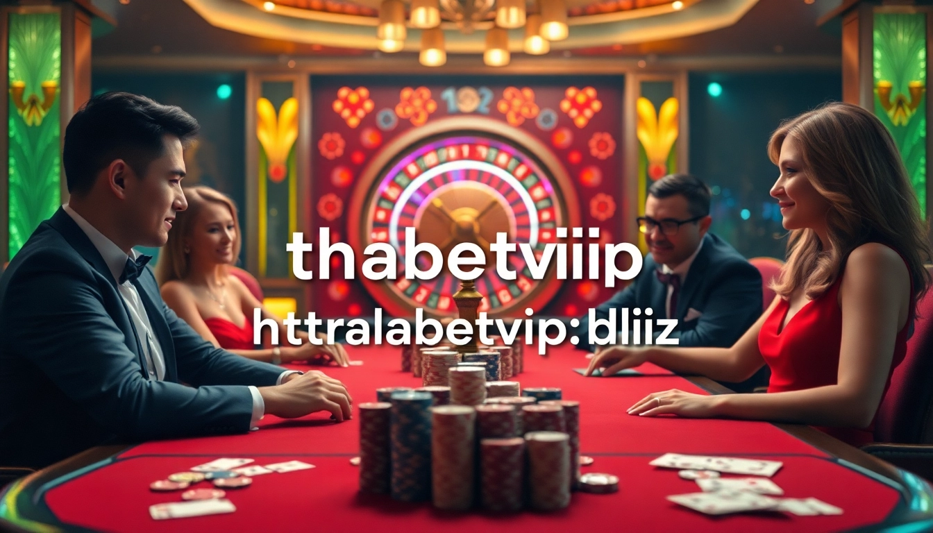 Experience high-stakes poker action at https://thabetvip.biz/ featuring stylish players and a spinning roulette wheel.