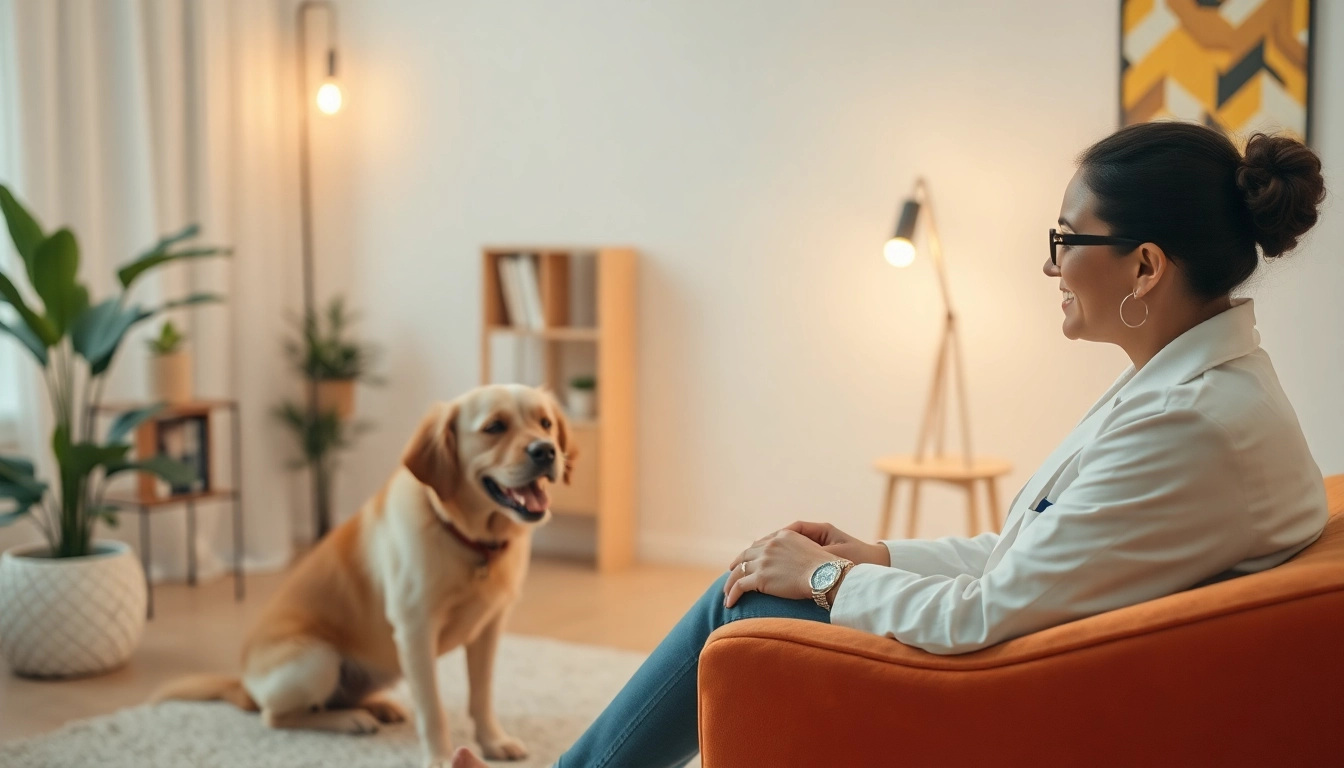 Engaging session with clinical psychologist Sydney providing therapy alongside a comforting therapy dog.