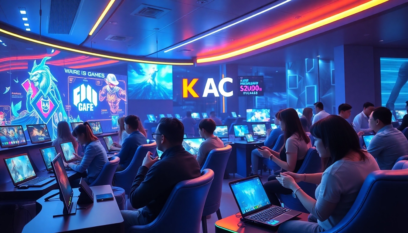 Engaging gaming scene with diverse users enjoying KJC AC's modern online platform.