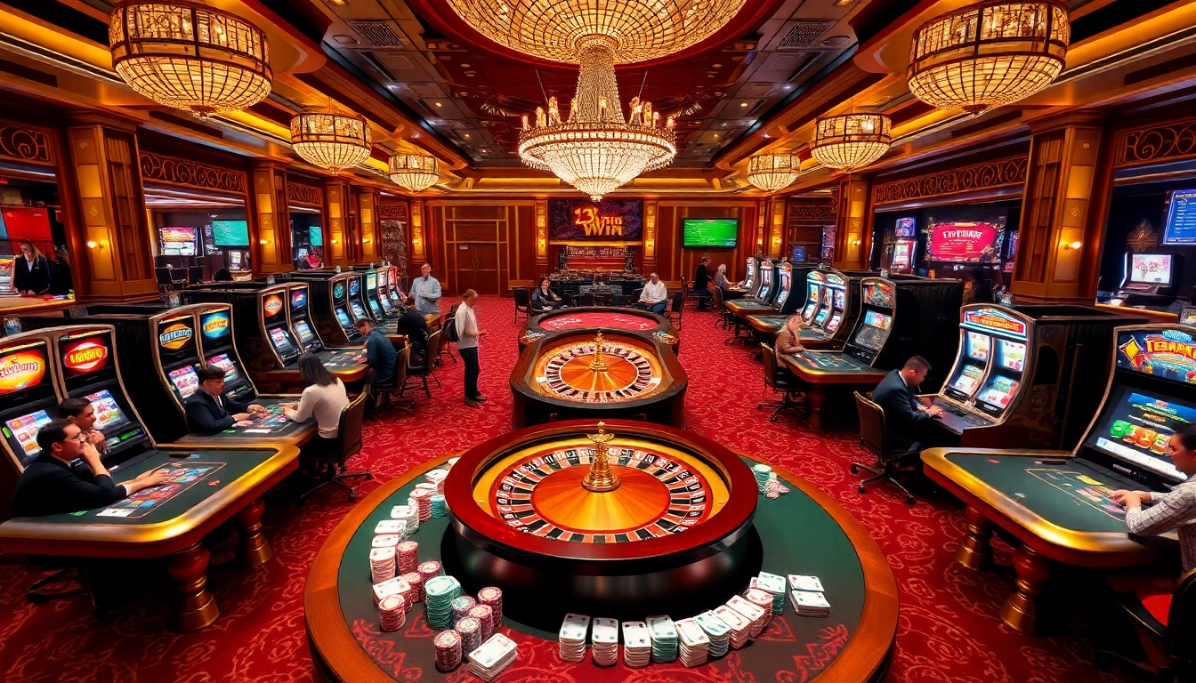 Experience the excitement of 13Win with vibrant poker tables, roulette wheels, and slot machines.