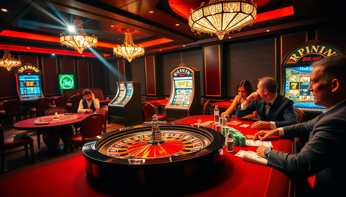 Experience the excitement of 22VIP with a vibrant casino atmosphere featuring roulette and poker tables.