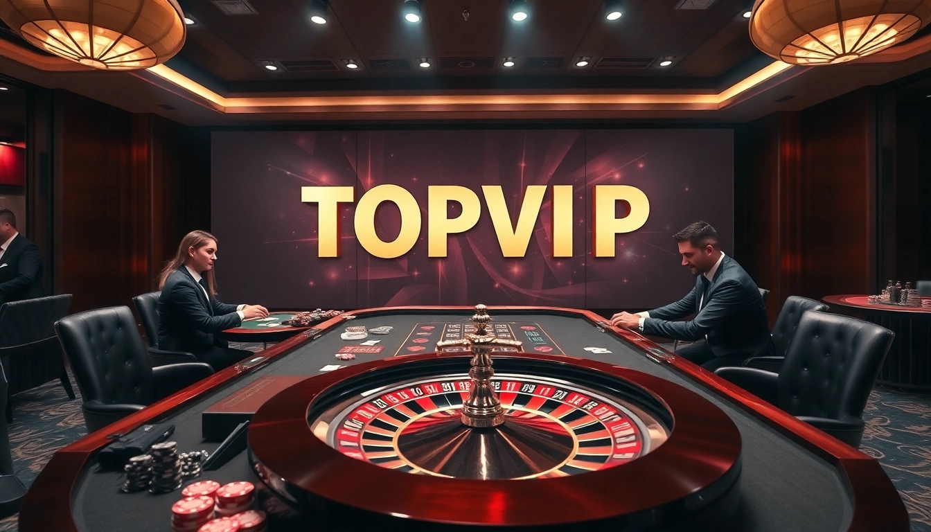 Players enjoying a thrilling game at a TOPVIP casino table, showcasing luxury and excitement.