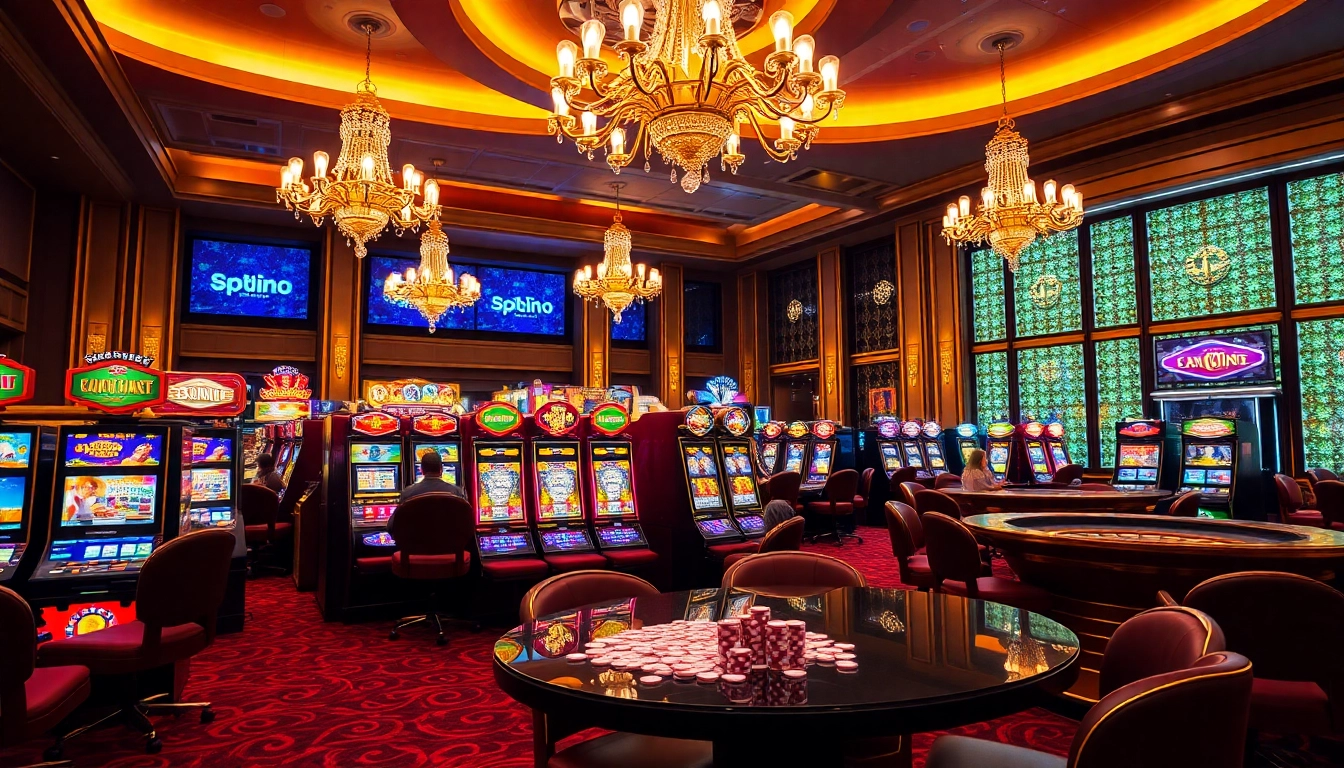 Slot Online excitement with vibrant machines and luxurious casino atmosphere.