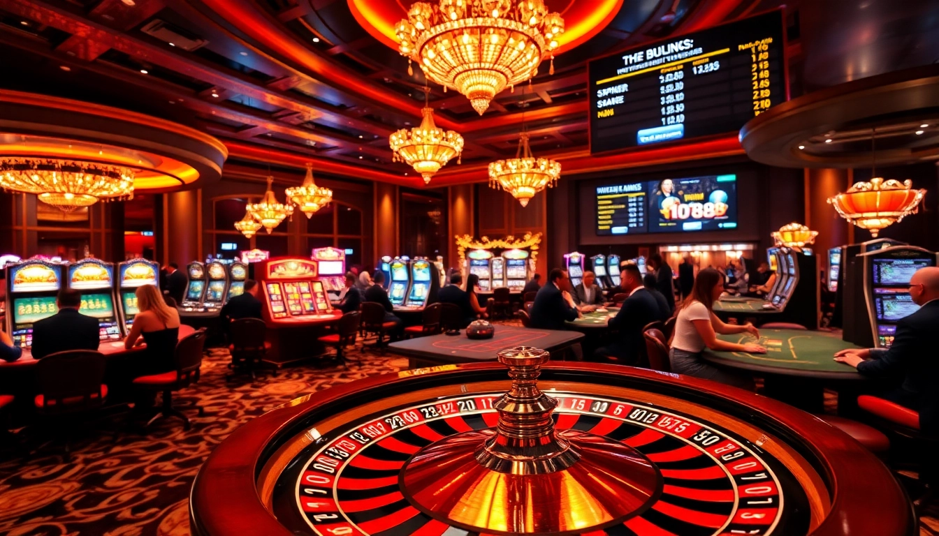 Exciting gaming action at https://bet88b.us.com/ featuring roulette, poker, and vibrant slot machines.