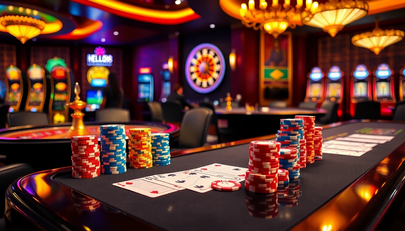 Experience thrilling moments at Hello88 with vibrant casino games and poker chips in play.