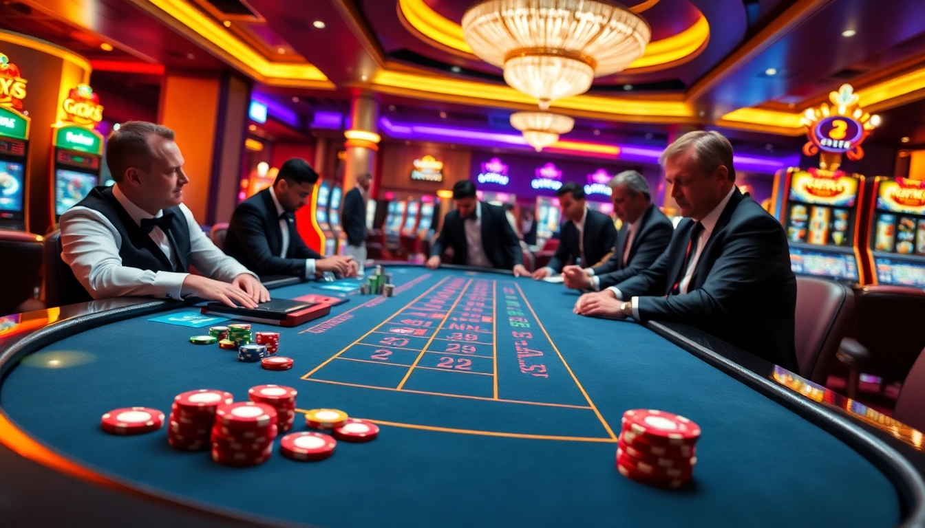 Experience the thrilling ambiance of GG88 casino with vibrant tables and excited players.