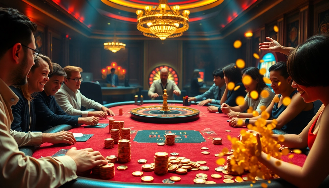 Experience thrilling gameplay at Tha bet with a vibrant casino scene featuring poker chips, cards, and excitement.