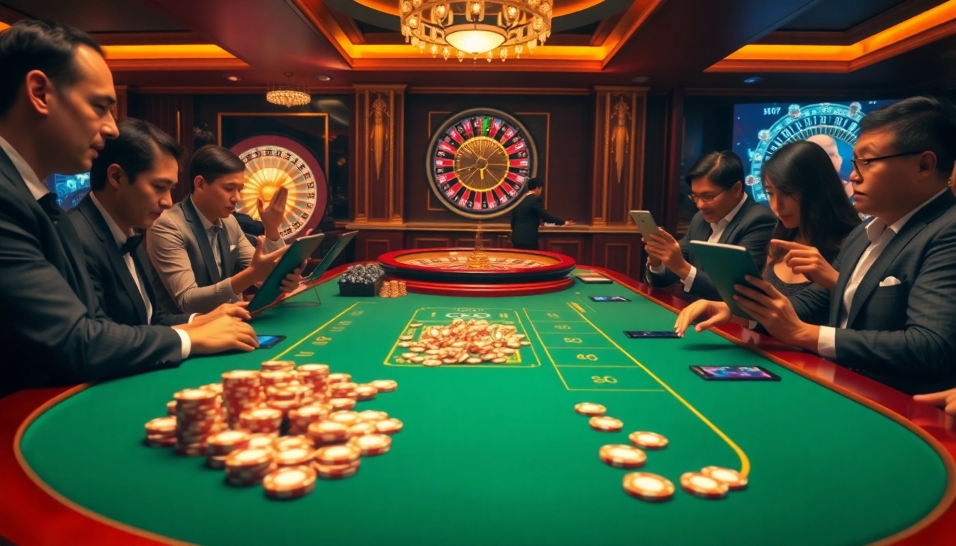 Engage with thrilling gameplay at nhà cái GG88, featuring lively casino tables and vibrant poker chips.