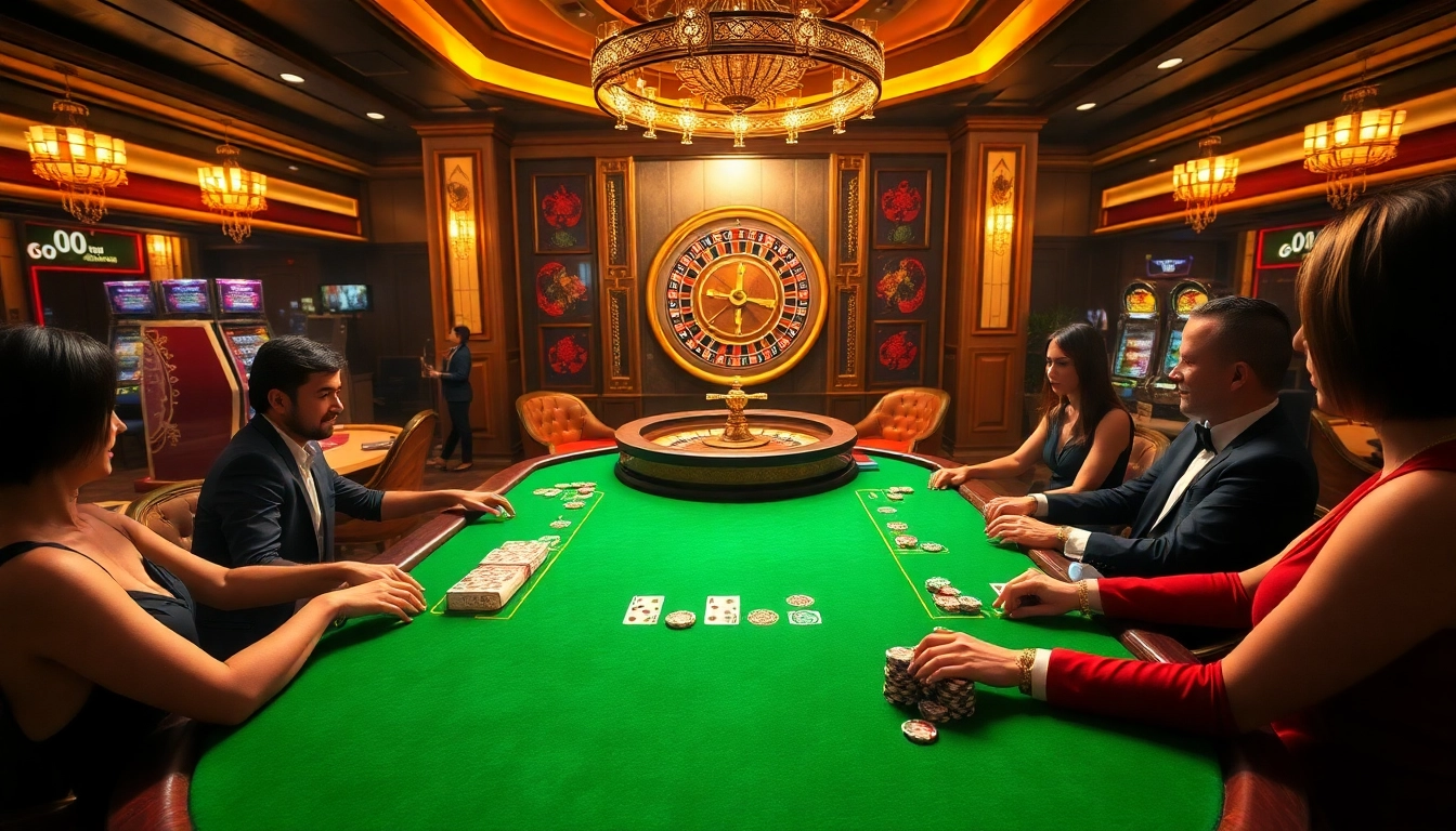 Players enjoying an exhilarating poker game at u888's luxurious casino table.