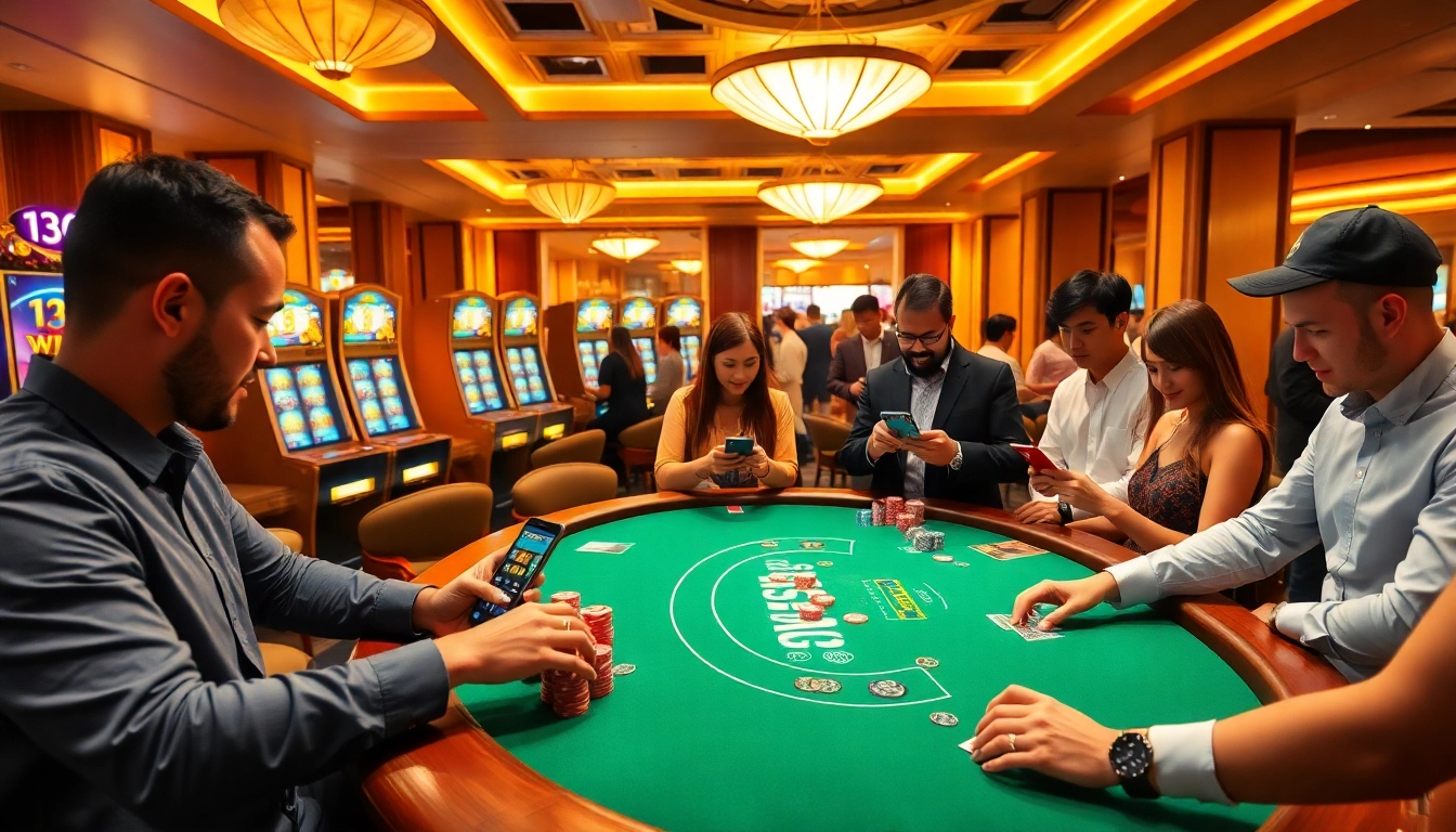 Experience the thrill of winning at 13win's luxurious casino table with poker chips and vibrant slot machines.