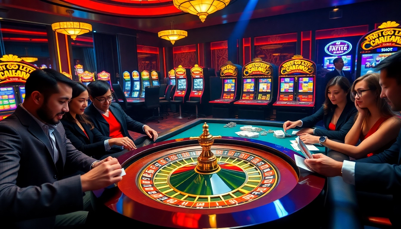 Players engaged in a thrilling game at https://fabet.free/ casino, showcasing poker chips and roulette excitement.