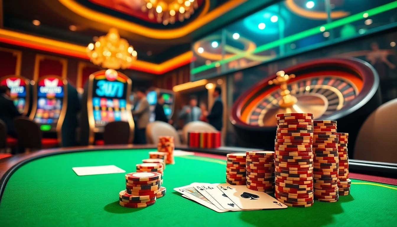 Engaging casino experience at bet88.com featuring poker chips and vibrant slot machines