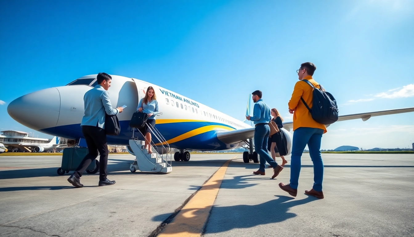 Vietnam Airlines VN168 flight ready for departure, showcasing vibrant colors and a dynamic airport scene.