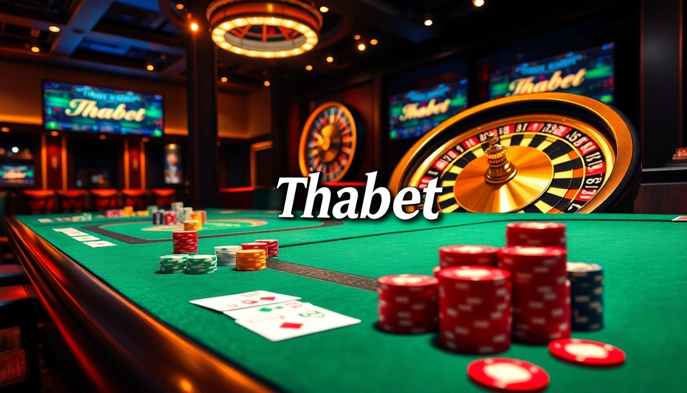 Experience thrilling casino action at Thabet with colorful poker tables and exciting games.