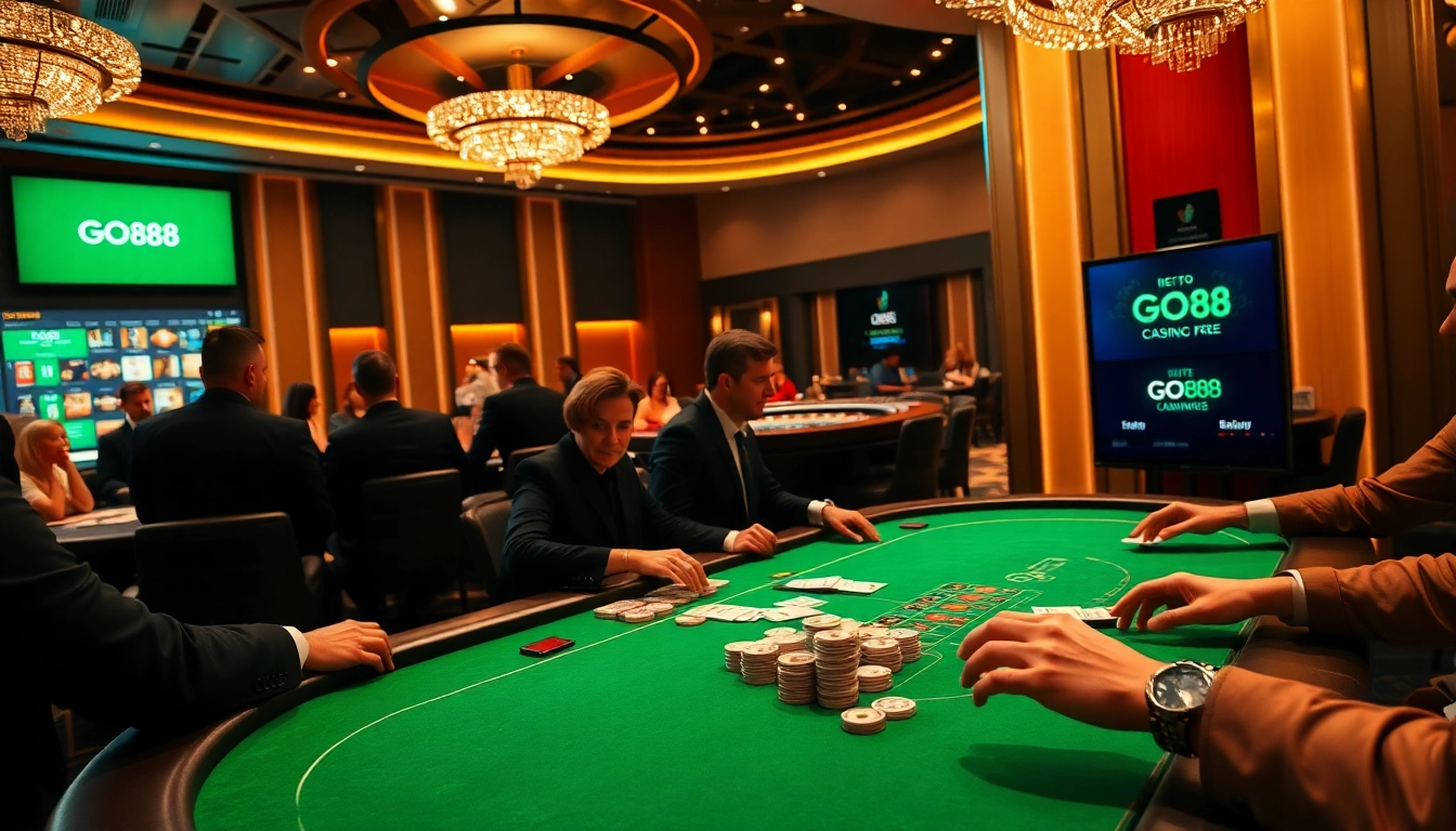 Experience go 88 excitement at the high-stakes poker table with vibrant chips and thrilling gameplay.
